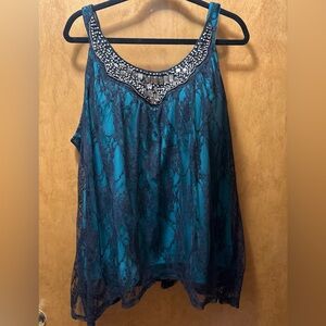 Lane Bryant Emerald and Black Lace Blouse